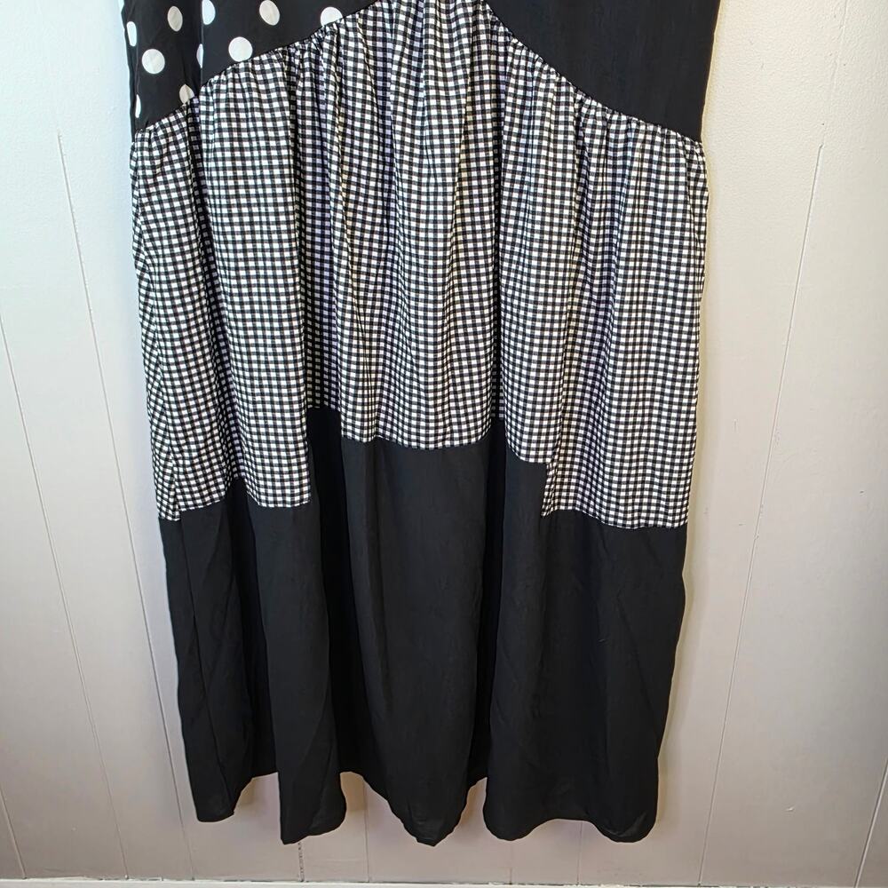 New Emery Rose Maxi Dress 1XL Plus Black White Polka Dot Gingham Patchwork Artsy - Picture 10 of 11